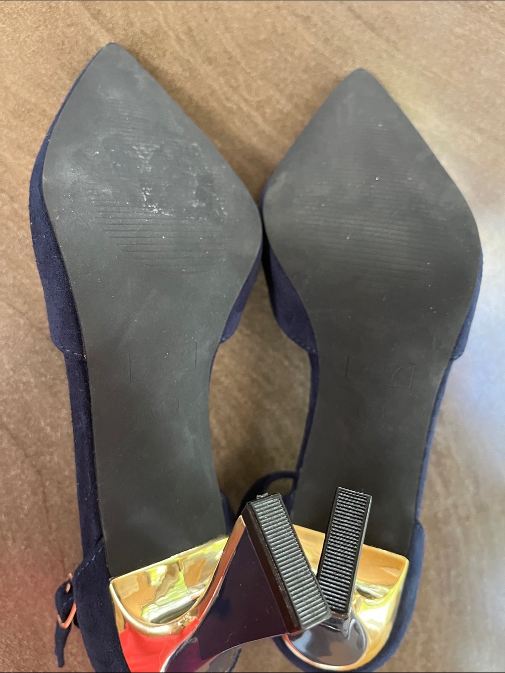 Women’s Navy Pointed Toe Ankle Strap Heels - Picture 4 of 4